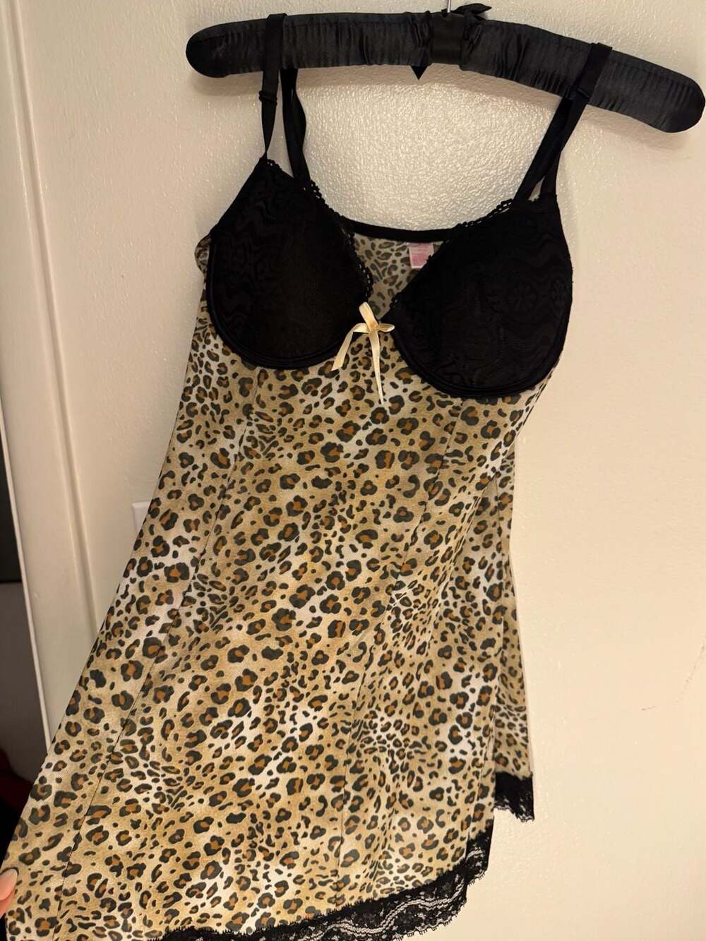 Native Intimates Leopard Print Mesh Lace Trim Chemise Slip Dress 34C/M